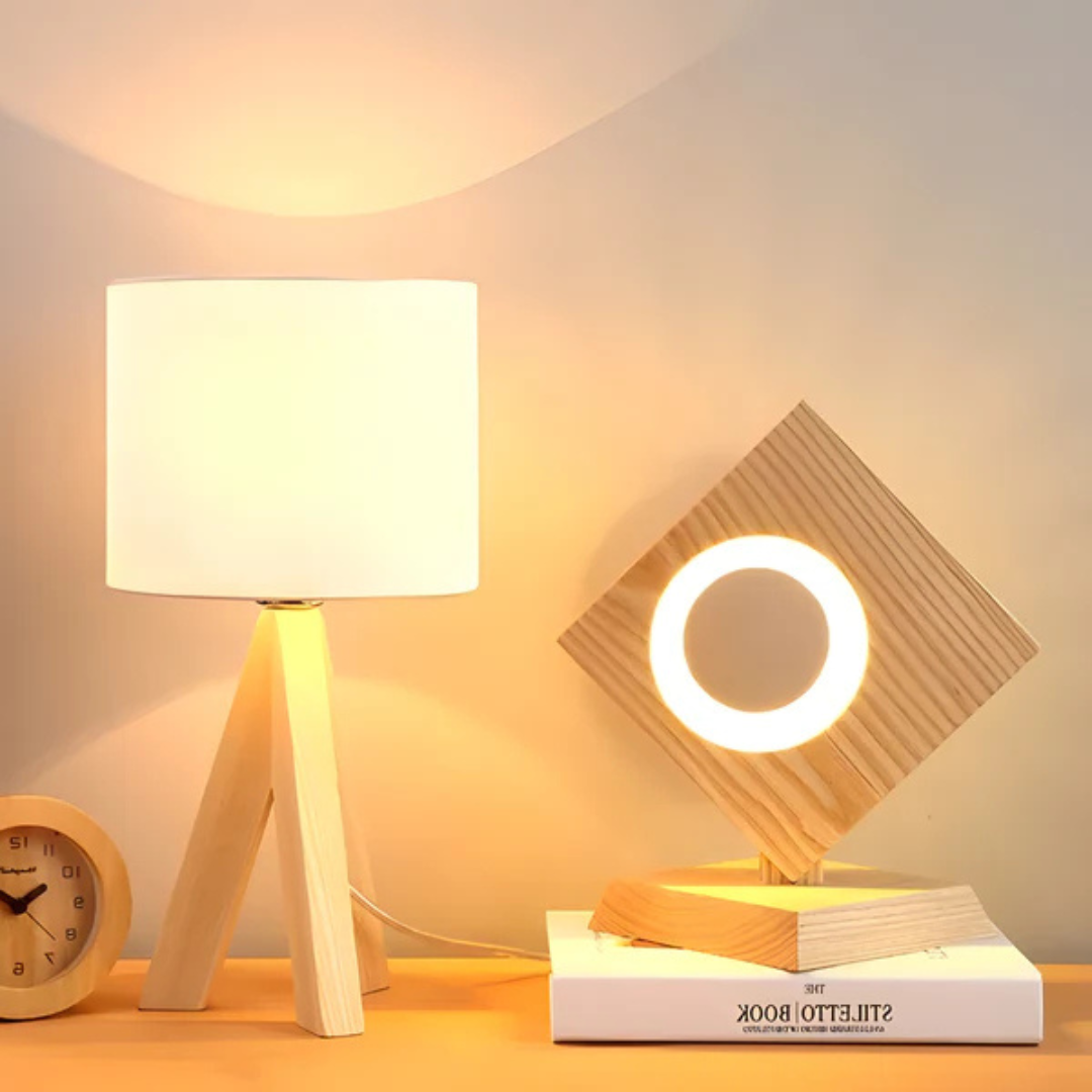 LED Tischleuchte | Moderne Holzlampe in zylindrischer Form