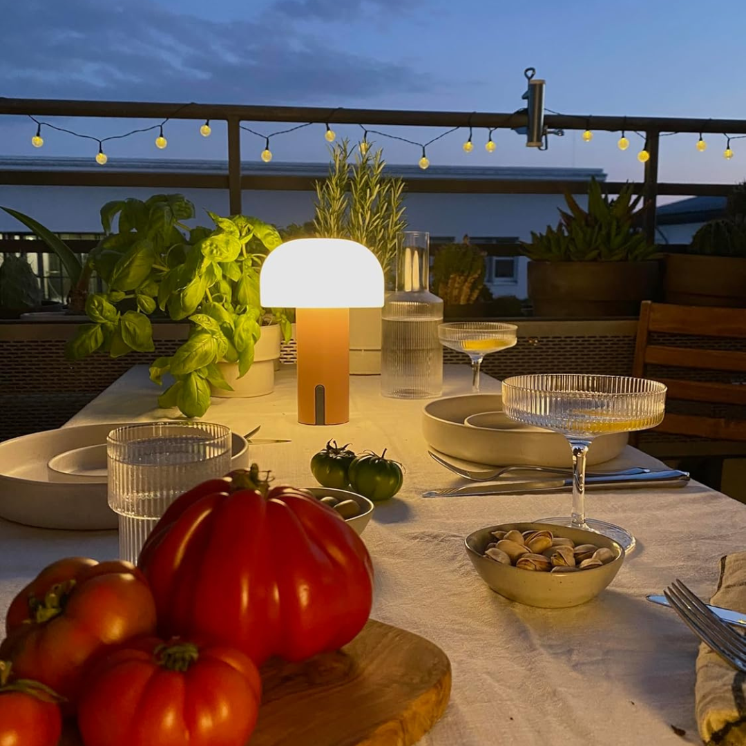 LED Lampe | Paddenstoel Design Tischlampe aus Holzoptik