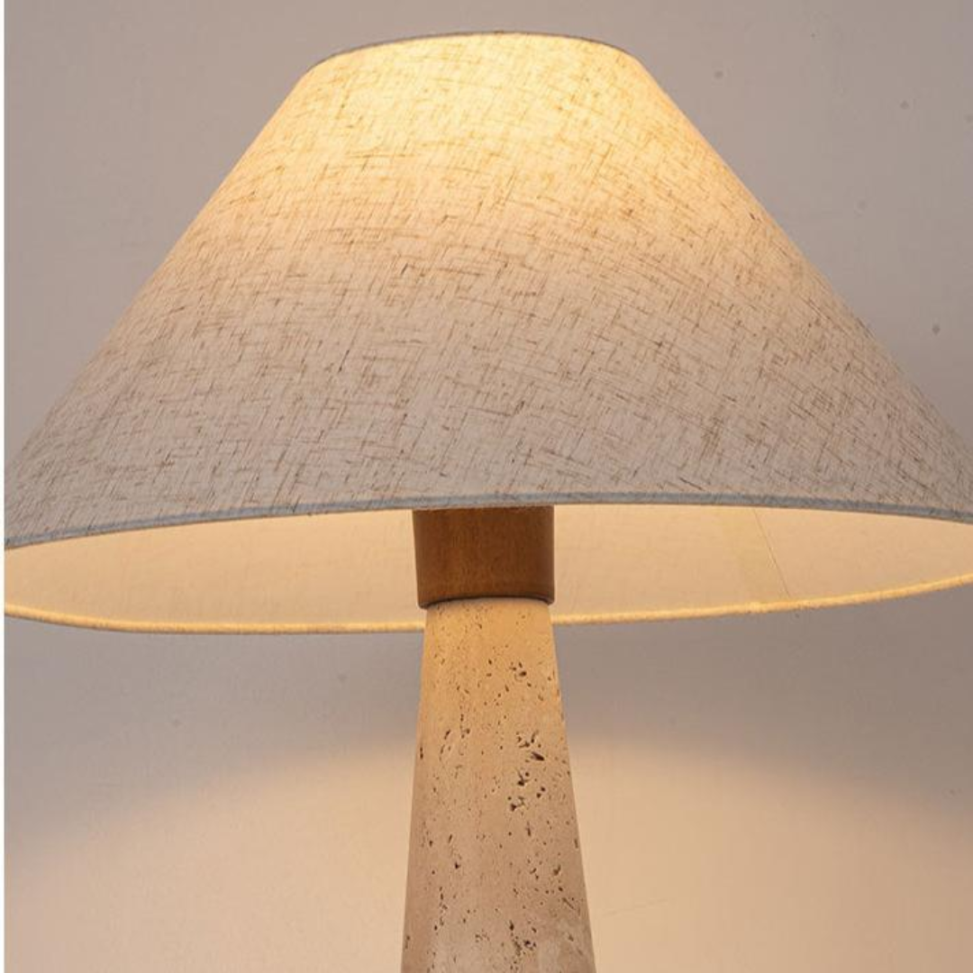 Faryna | Stoff Tischlampe mit Travertin Basis