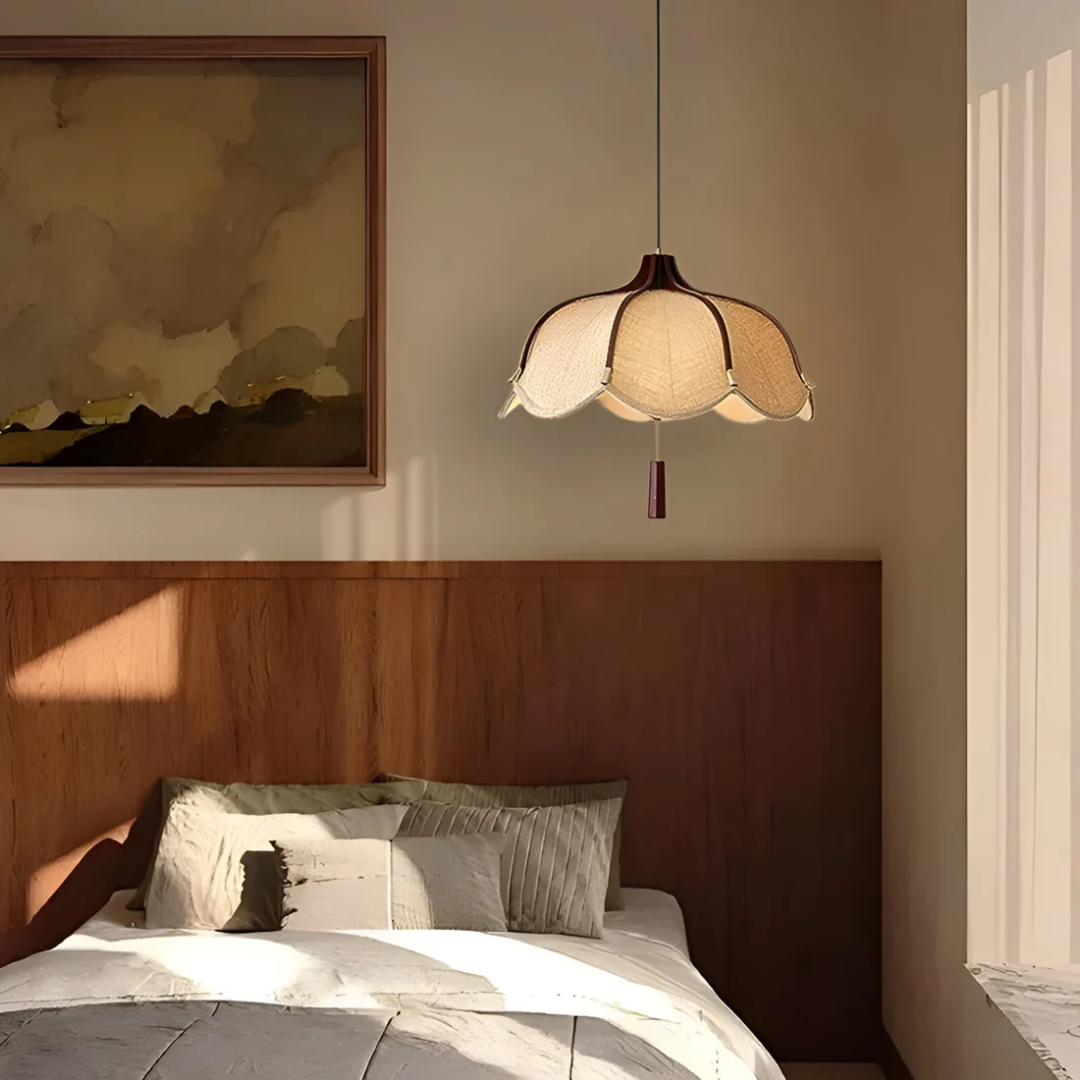 Hanami | Moderne Wabi Sabi Stoff Blumenform Pendelleuchte