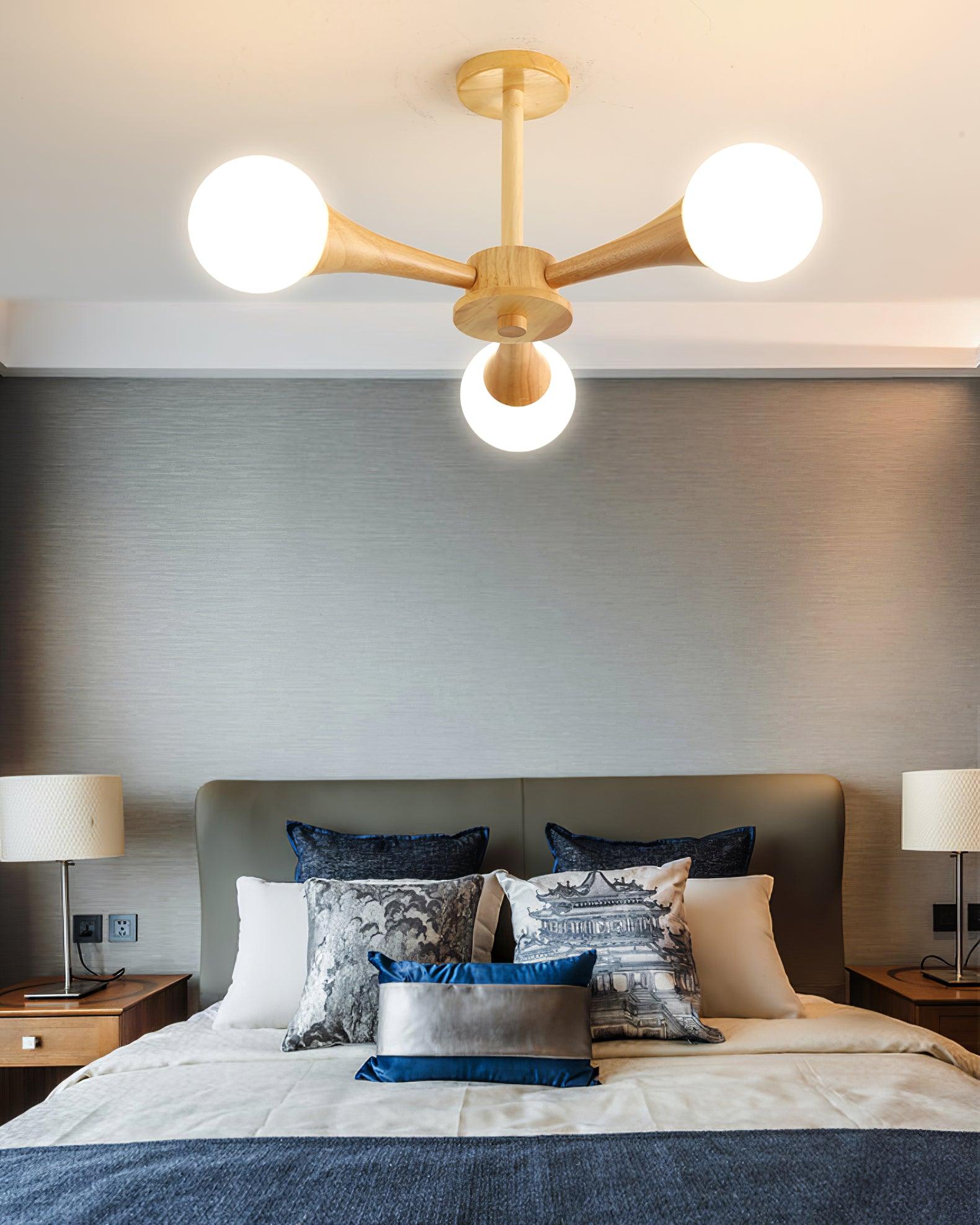 Trevian | Holz LED Deckenlampe mit 4 Flammen
