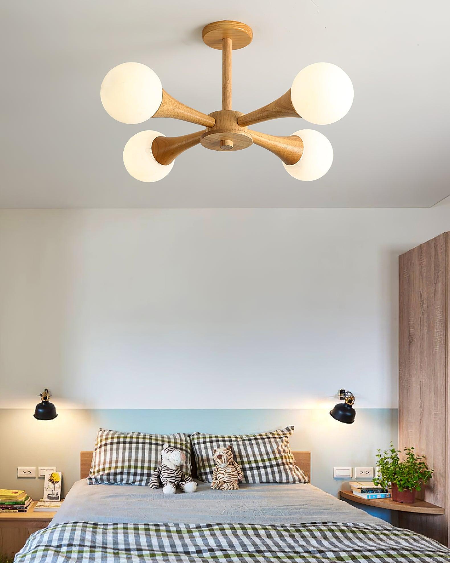Trevian | Holz LED Deckenlampe mit 4 Flammen