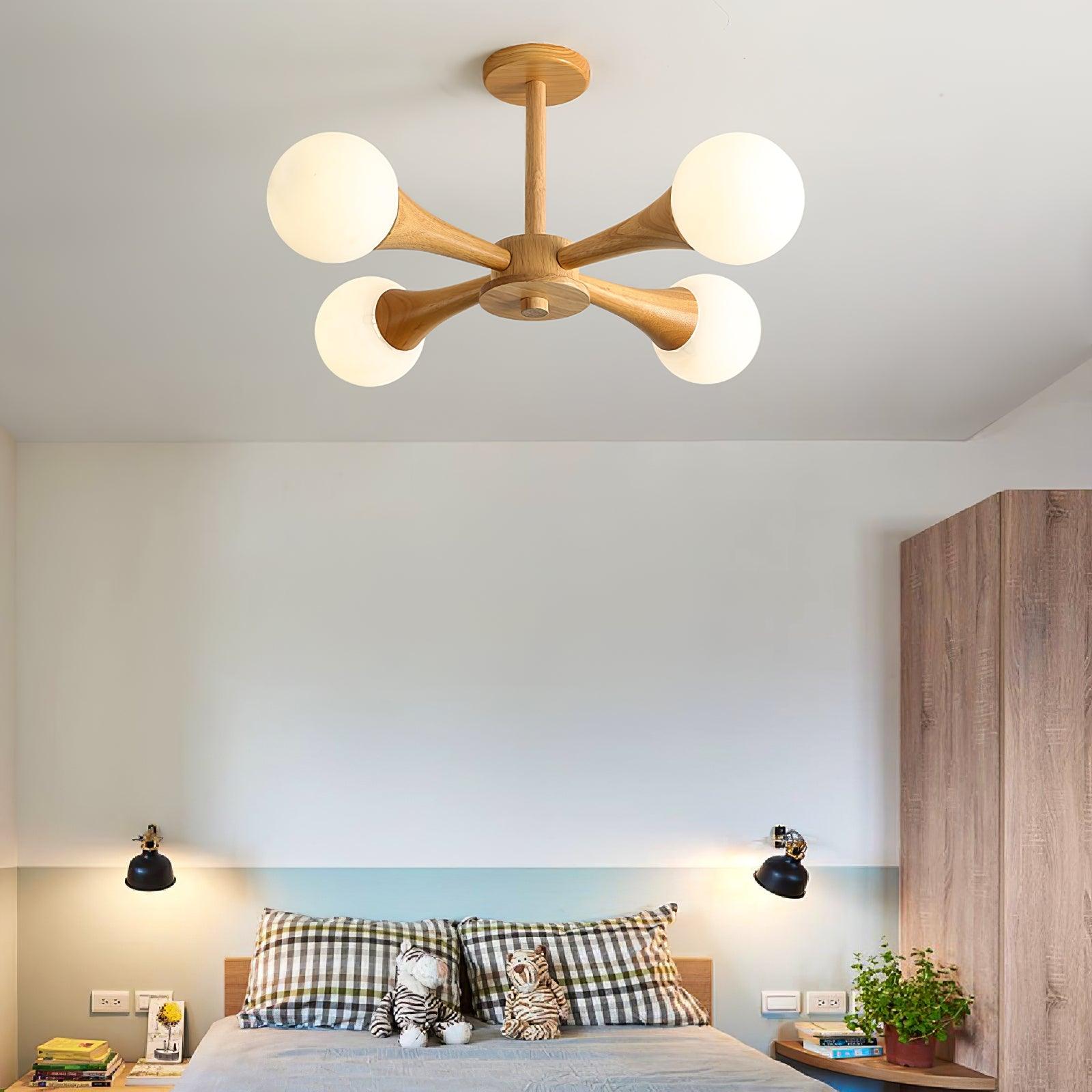 Trevian | Holz LED Deckenlampe mit 4 Flammen