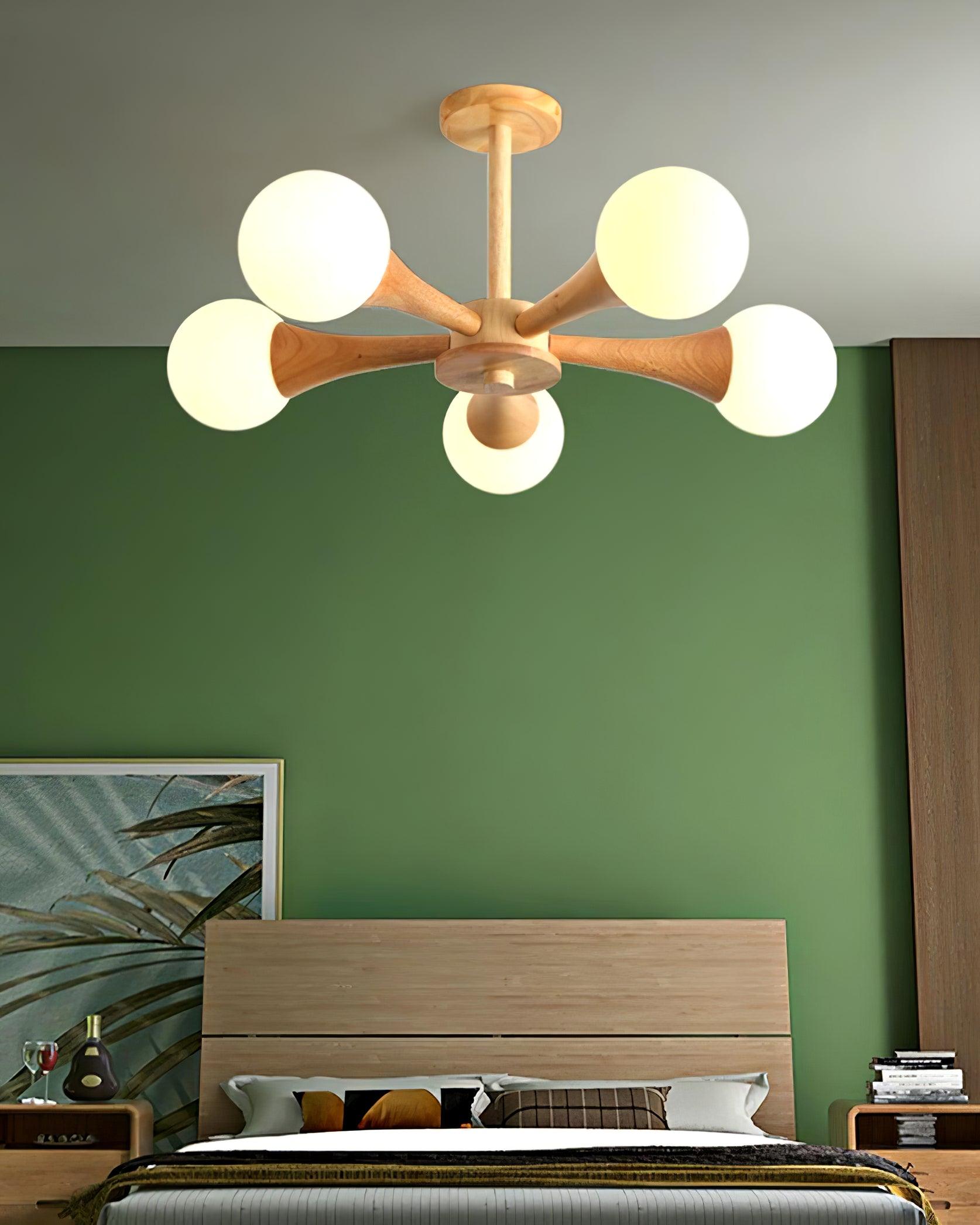 Trevian | Holz LED Deckenlampe mit 4 Flammen