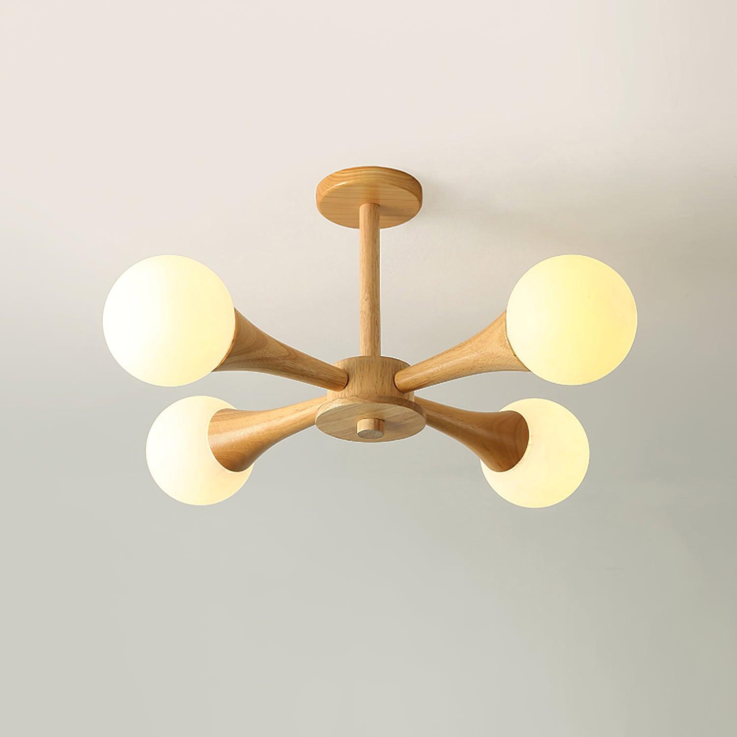 Trevian | Holz LED Deckenlampe mit 4 Flammen