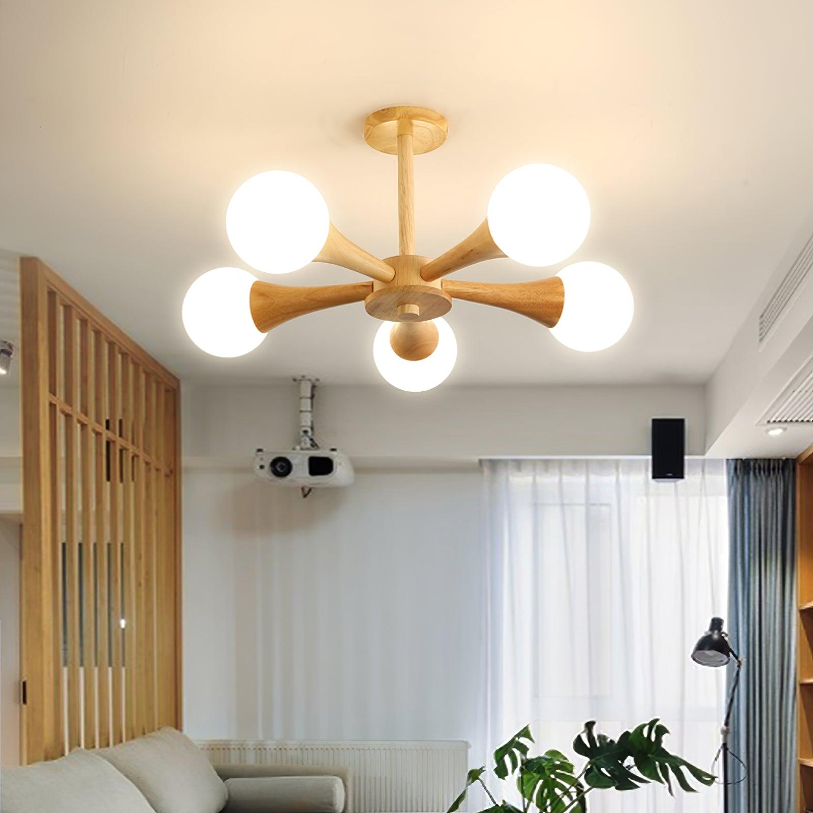Trevian | Holz LED Deckenlampe mit 4 Flammen