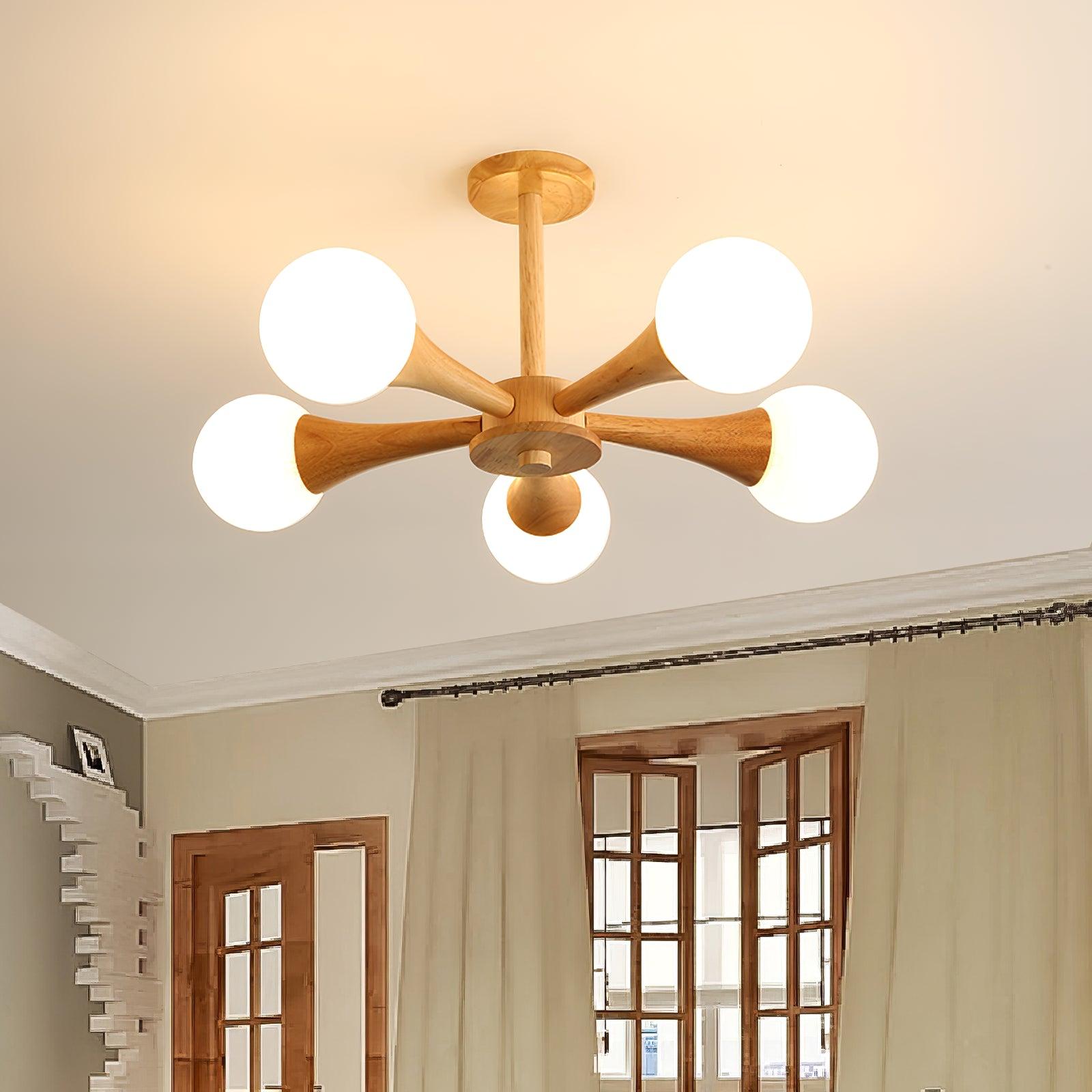 Trevian | Holz LED Deckenlampe mit 4 Flammen
