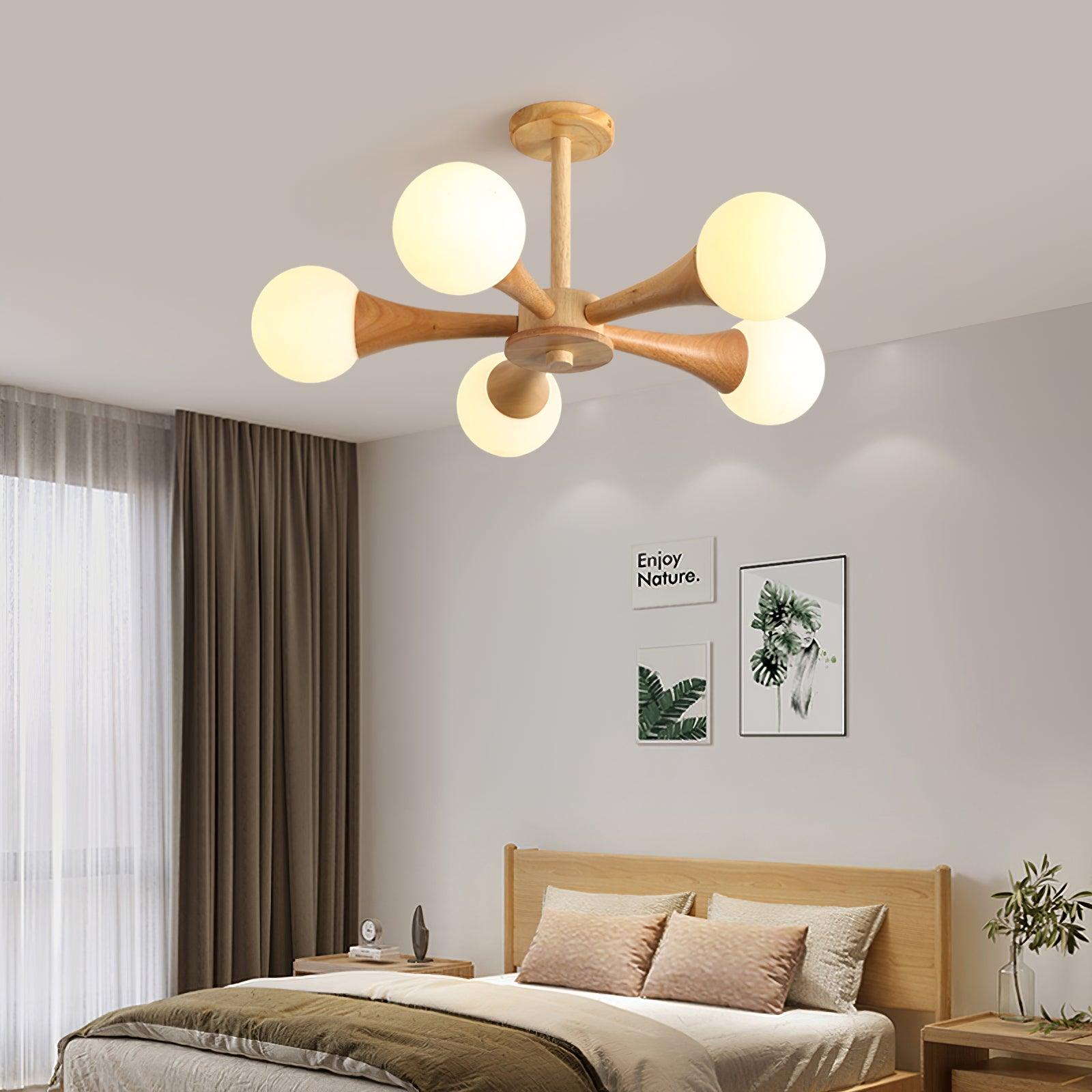 Trevian | Holz LED Deckenlampe mit 4 Flammen