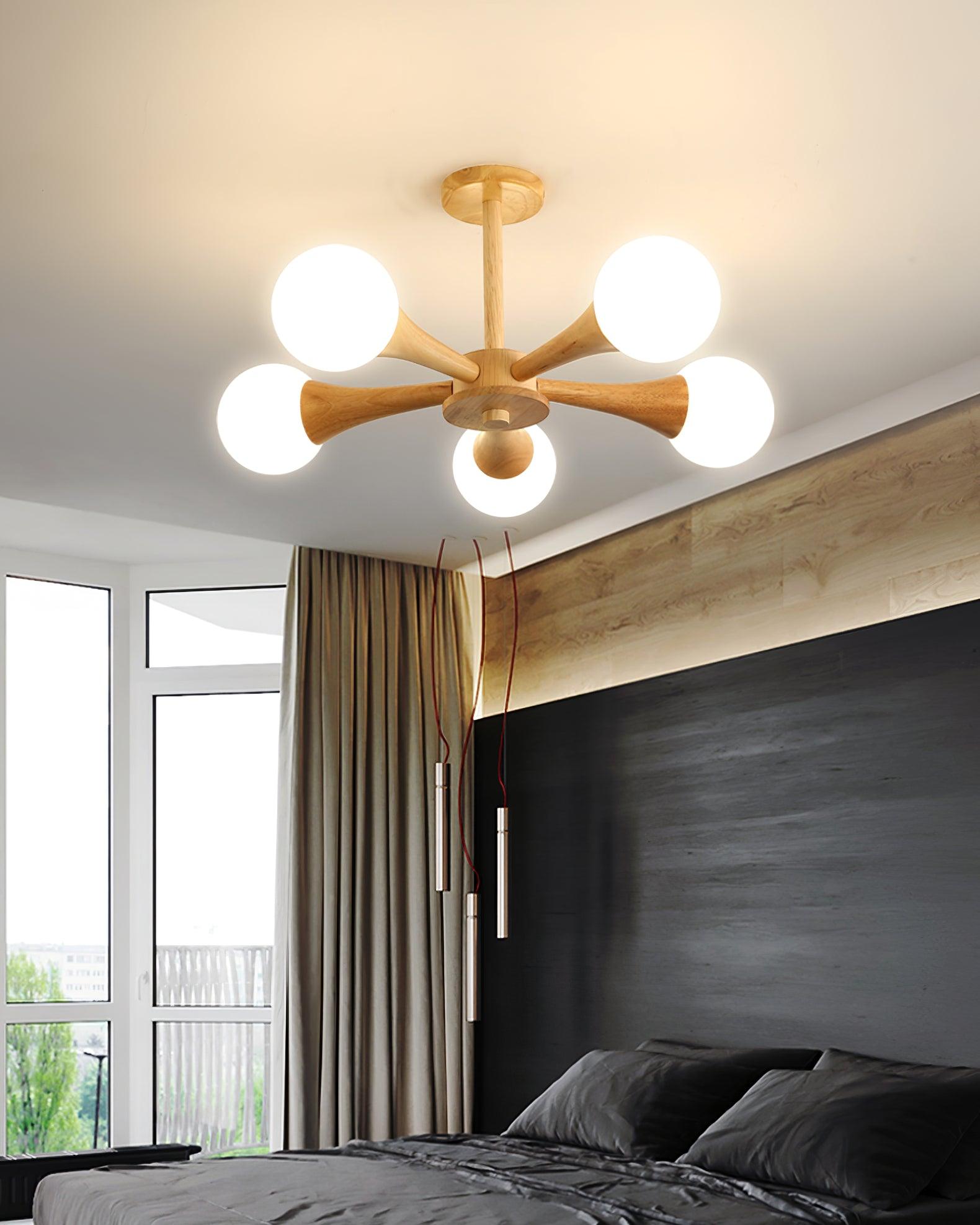 Trevian | Holz LED Deckenlampe mit 4 Flammen