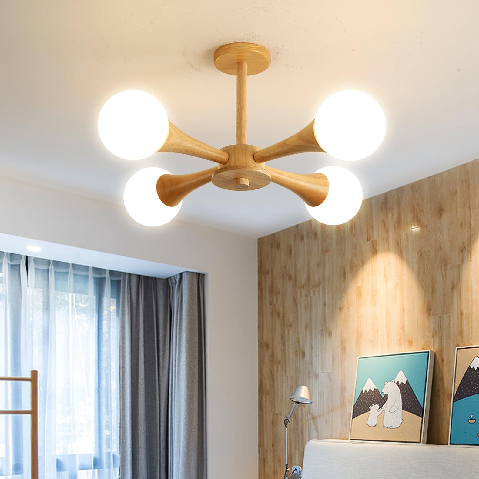 Trevian | Holz LED Deckenlampe mit 4 Flammen