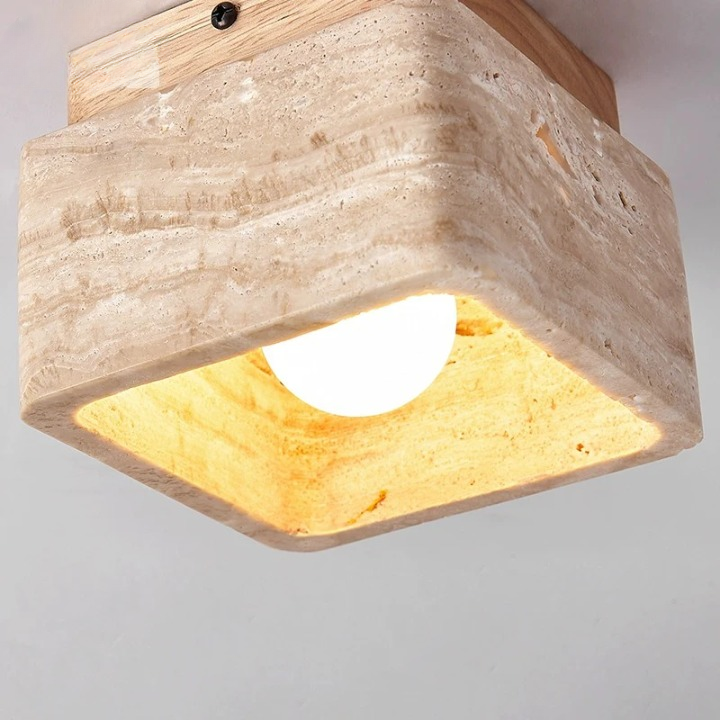 Liora | Quadratische Travertin Holz LED-Deckenleuchte
