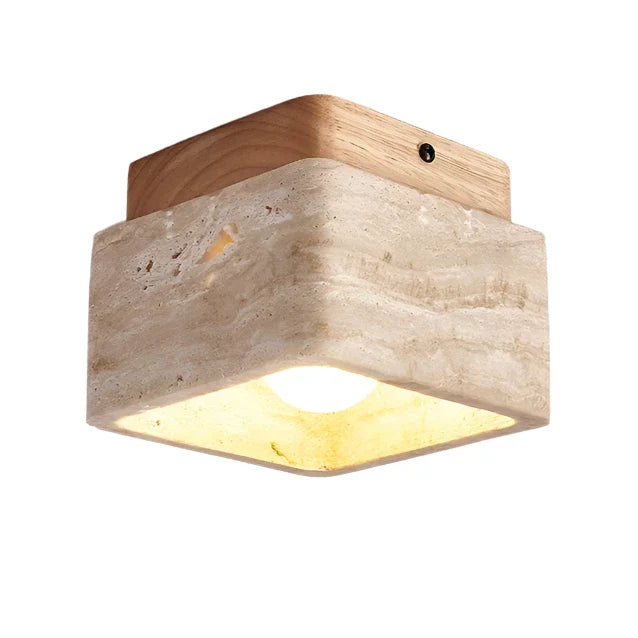 Liora | Quadratische Travertin Holz LED-Deckenleuchte