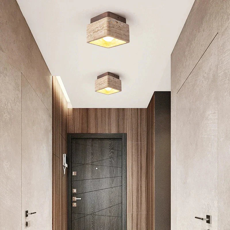 Liora | Quadratische Travertin Holz LED-Deckenleuchte