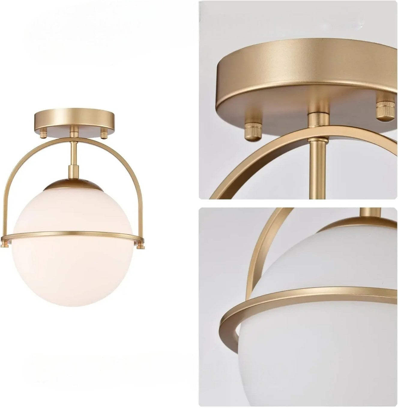 Nordora | LED-Deckenleuchte aus Milchglas mit Messingrahmen
