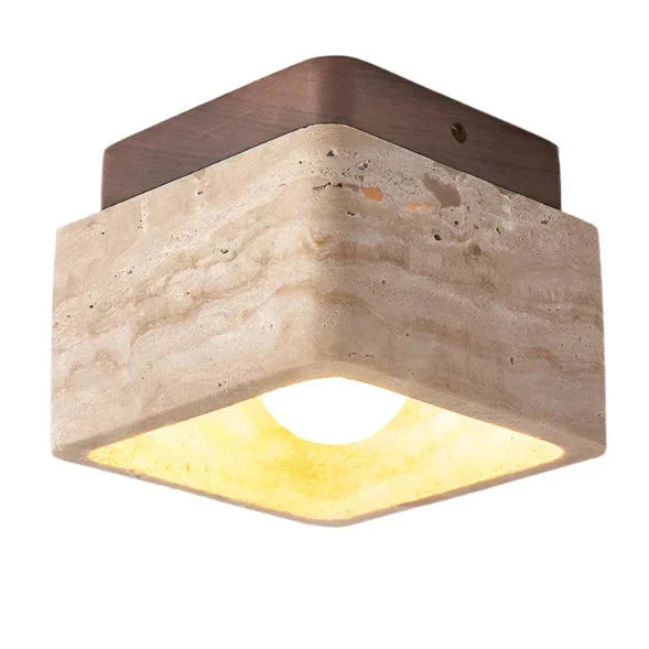 Liora | Quadratische Travertin Holz LED-Deckenleuchte