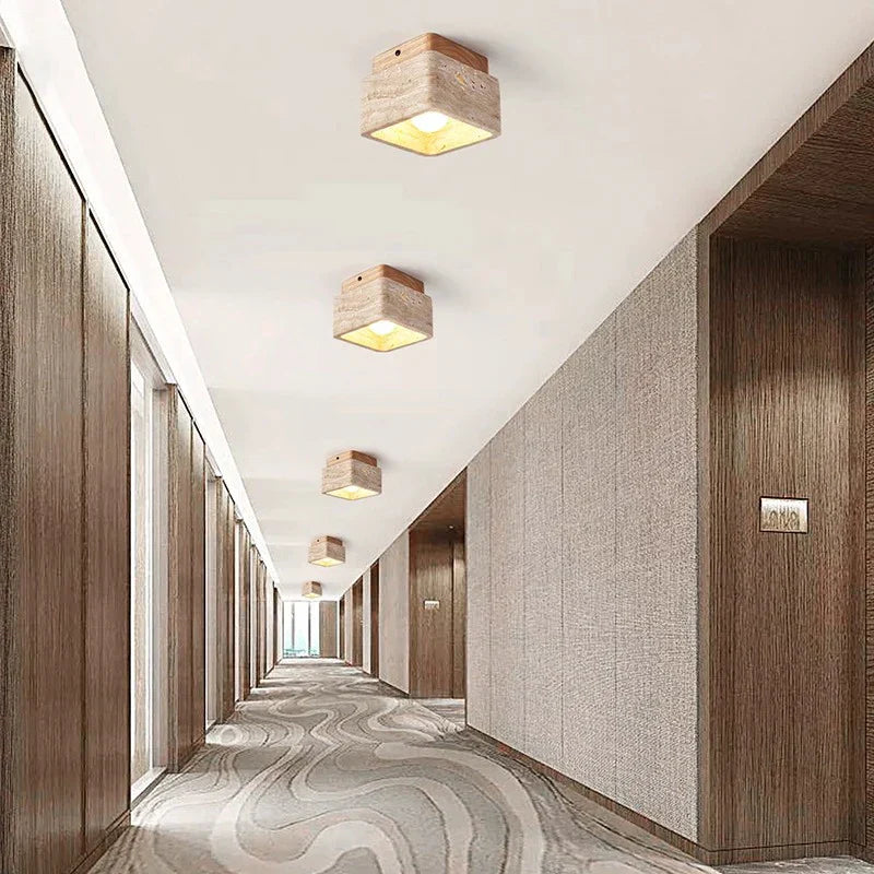 Liora | Quadratische Travertin Holz LED-Deckenleuchte