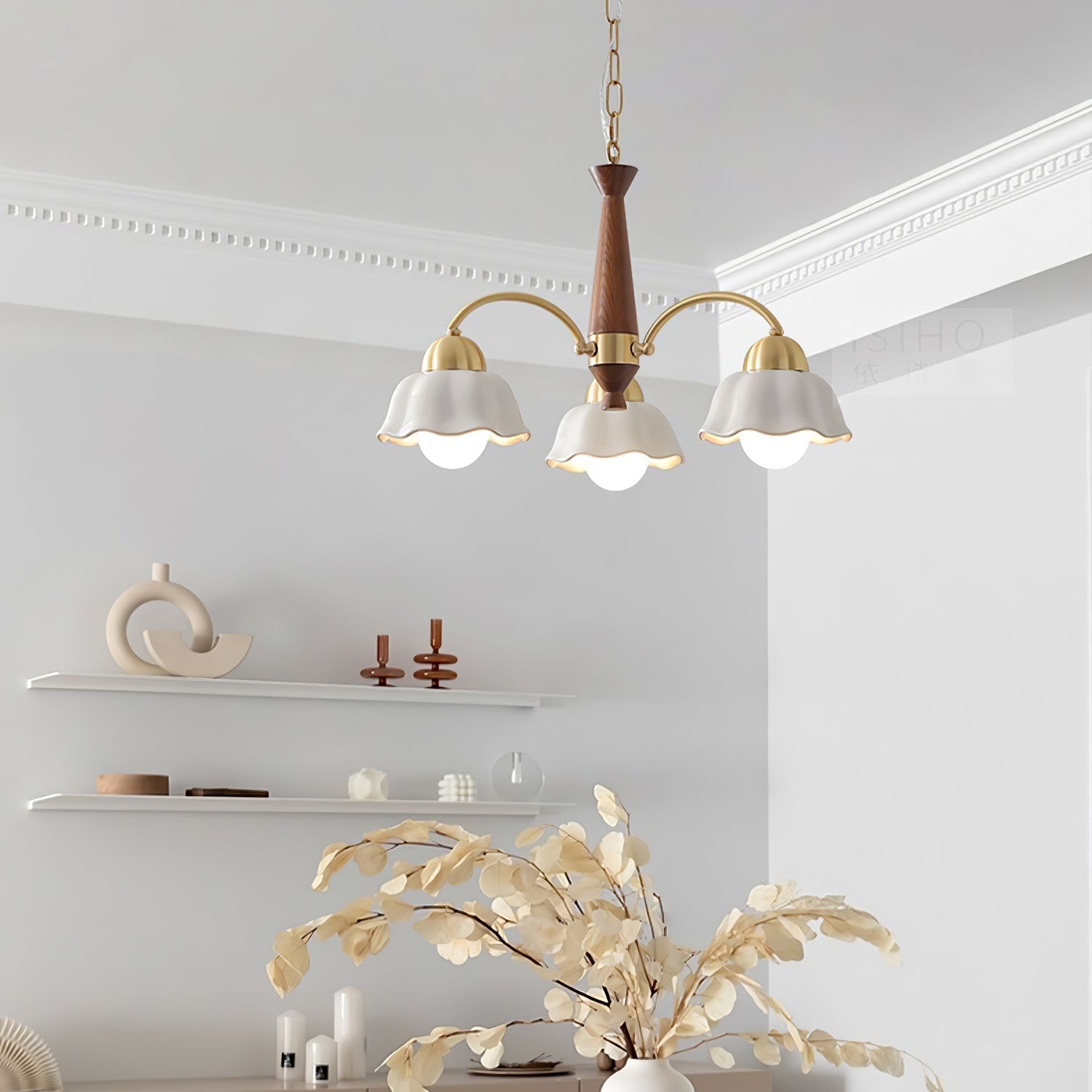 Noor | Mid-Century Kupfer Keramik-Kronleuchter