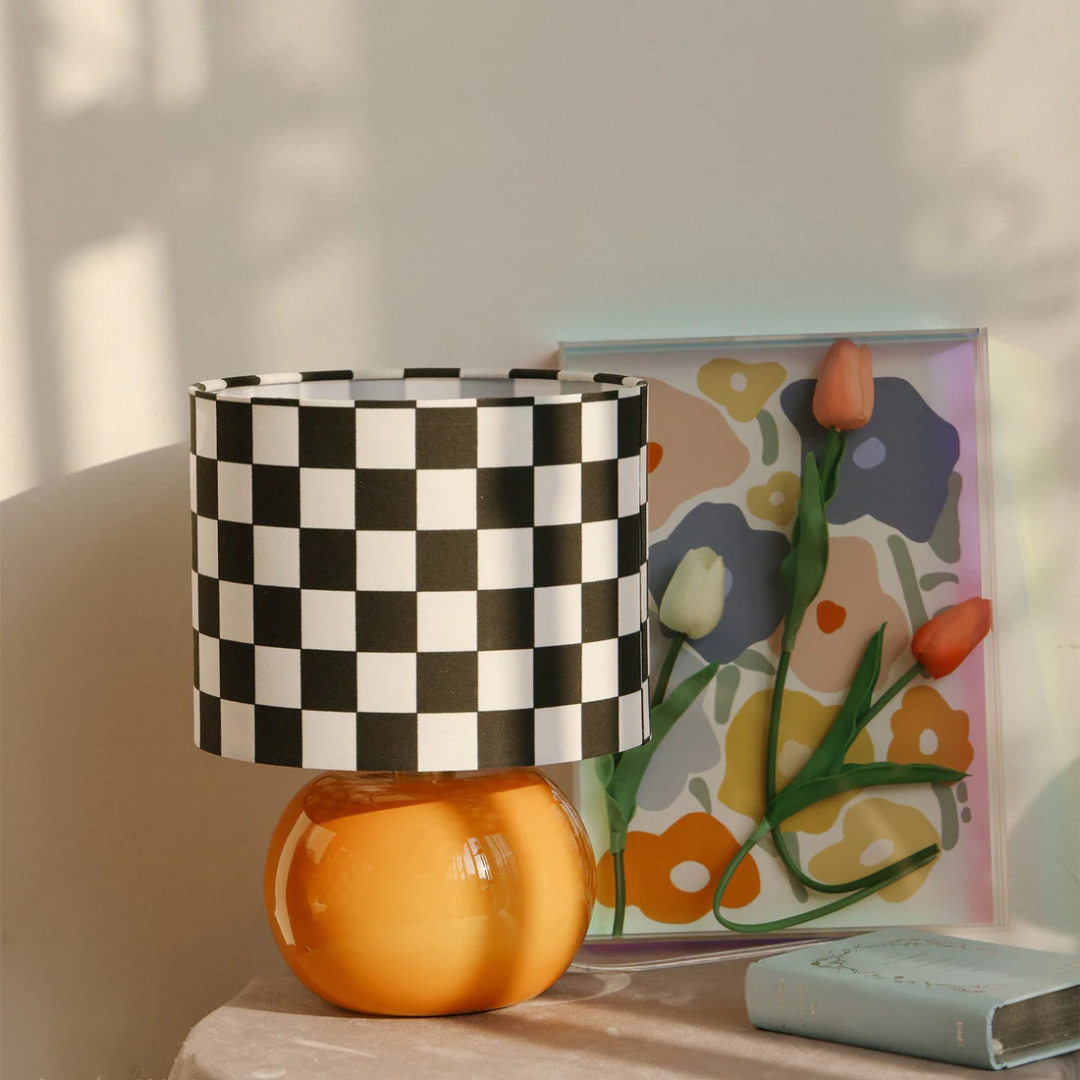 Nivora | Glas Tischlampe kariertes Muster