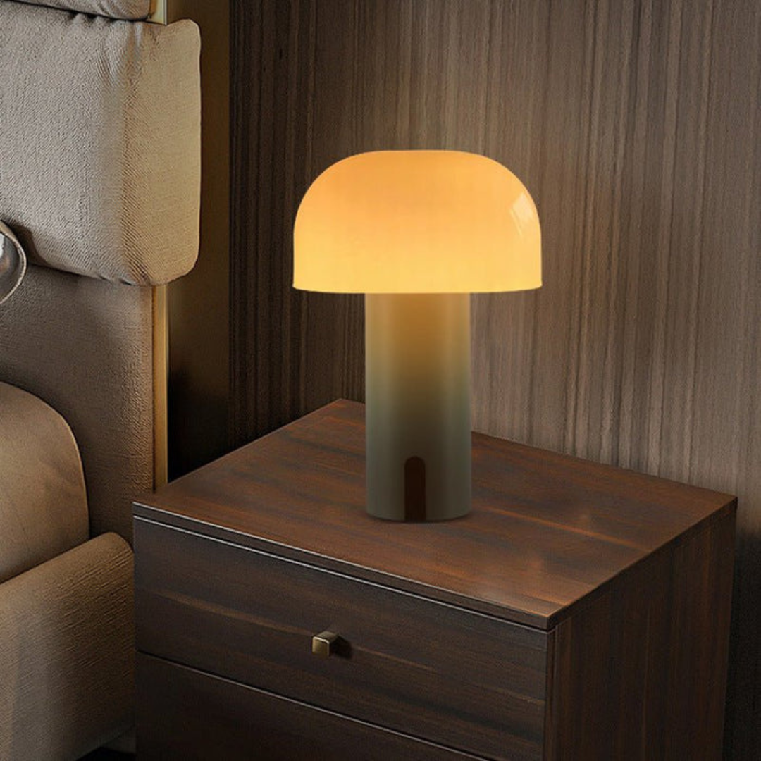 LED Lampe | Paddenstoel Design Tischlampe aus Holzoptik