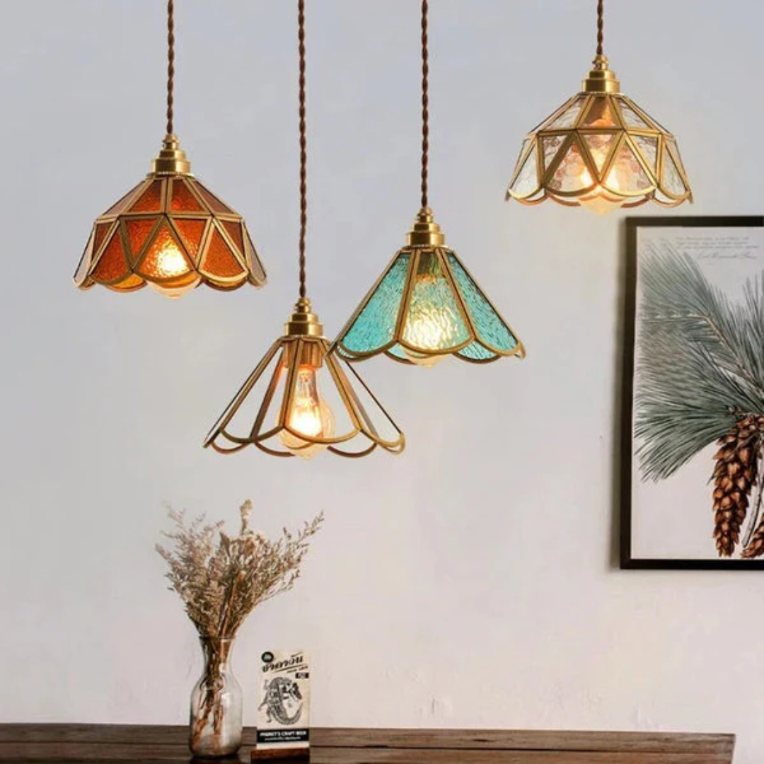 Lunavera | Vintage Glas-Pendelleuchte im Blütendesign