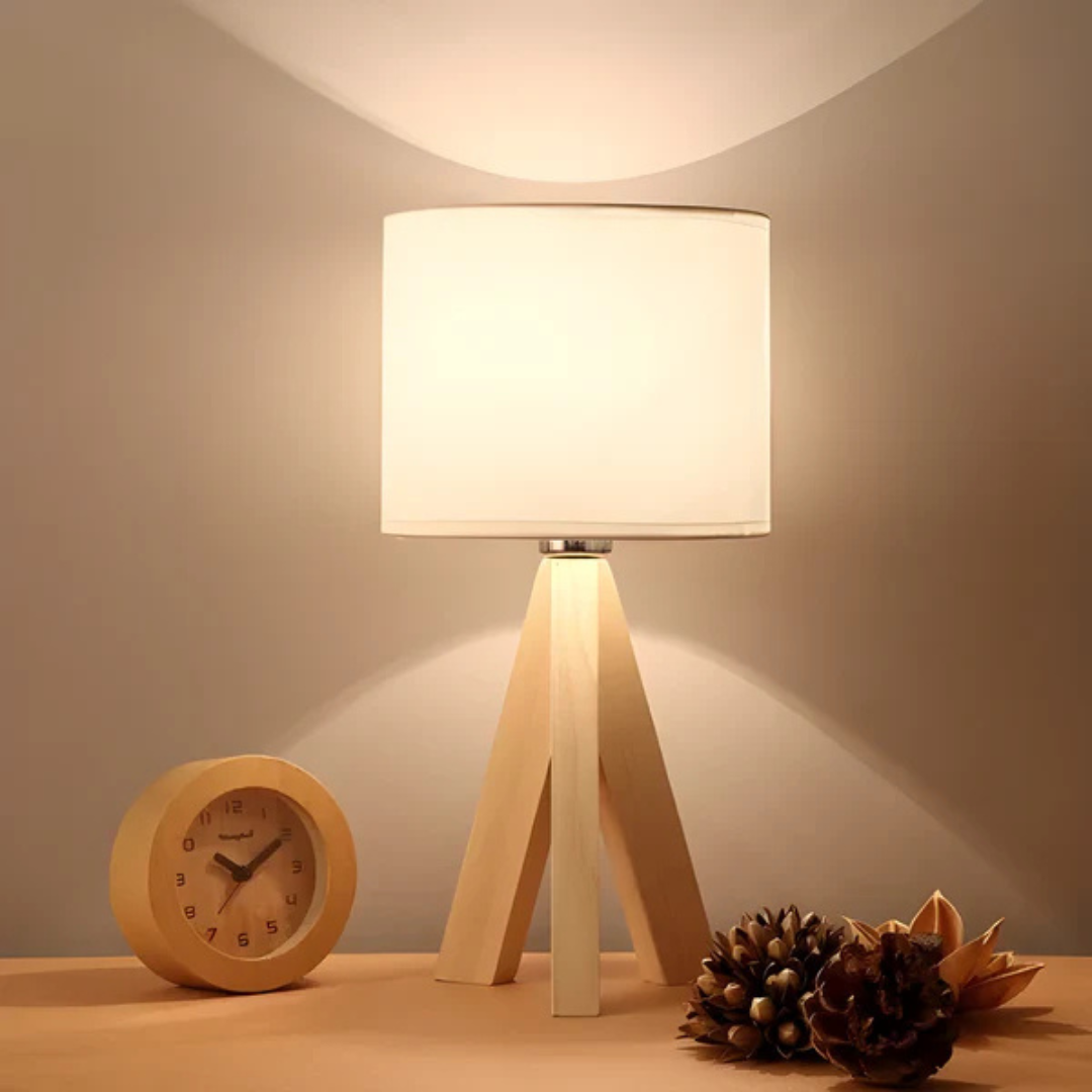 LED Tischleuchte | Moderne Holzlampe in zylindrischer Form
