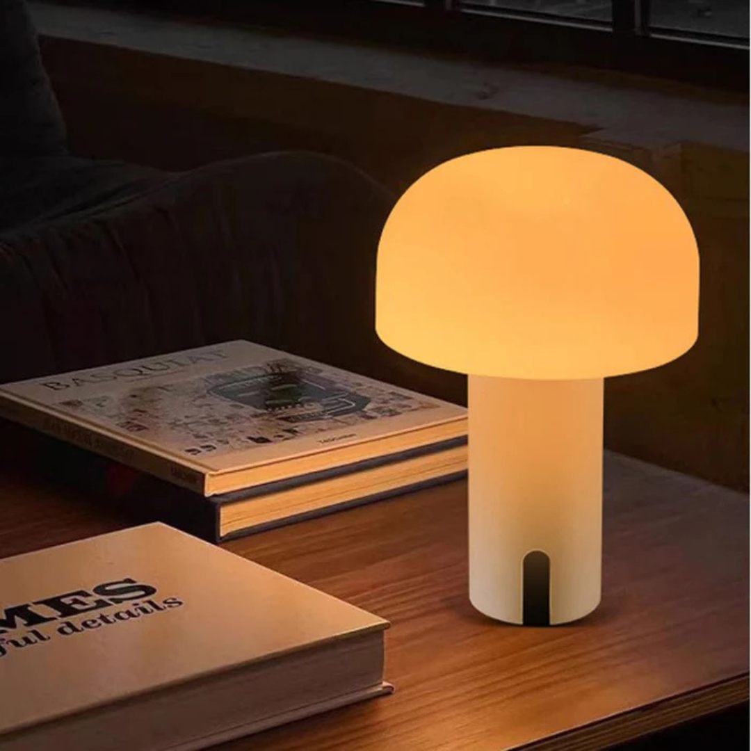 LED Lampe | Paddenstoel Design Tischlampe aus Holzoptik