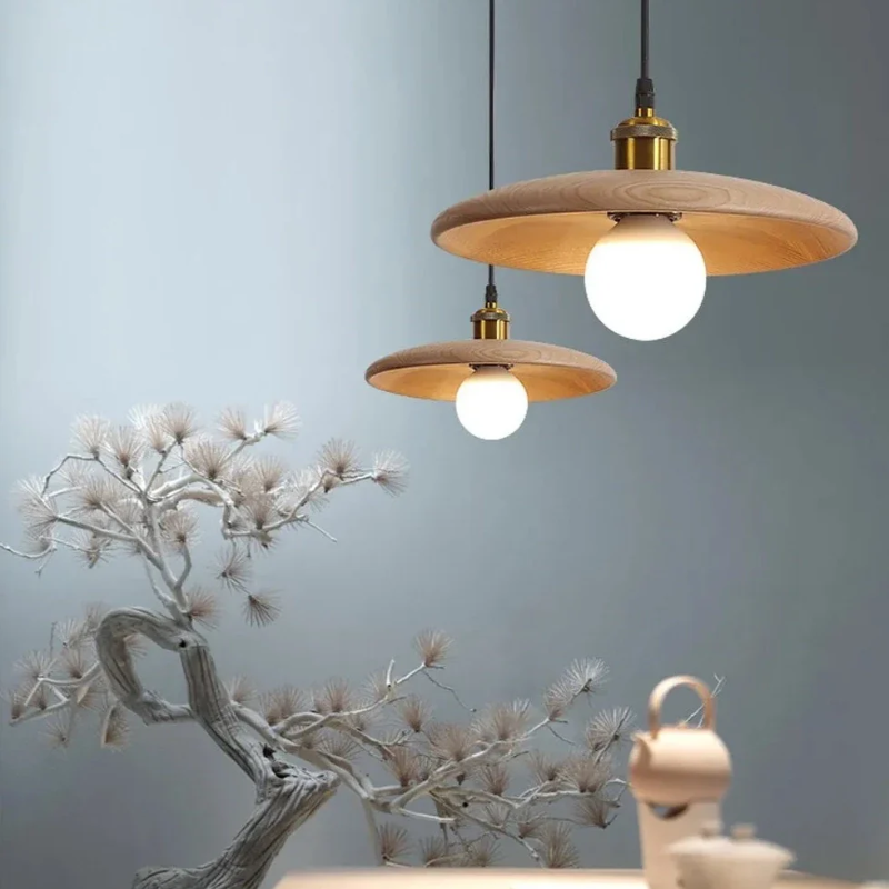 Oriva | Pendelleuchte im Holzscheiben-Design