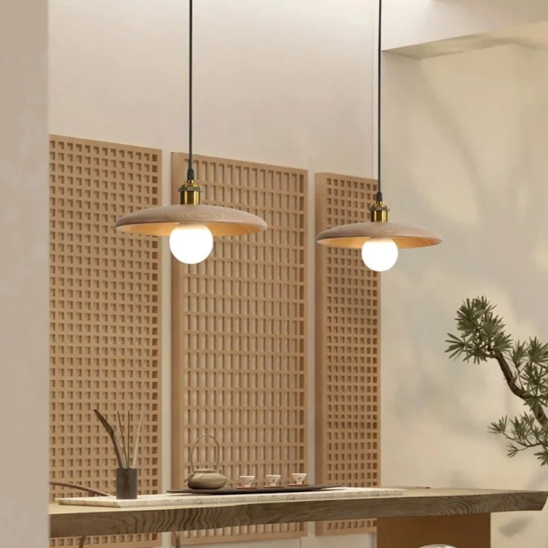 Oriva | Pendelleuchte im Holzscheiben-Design