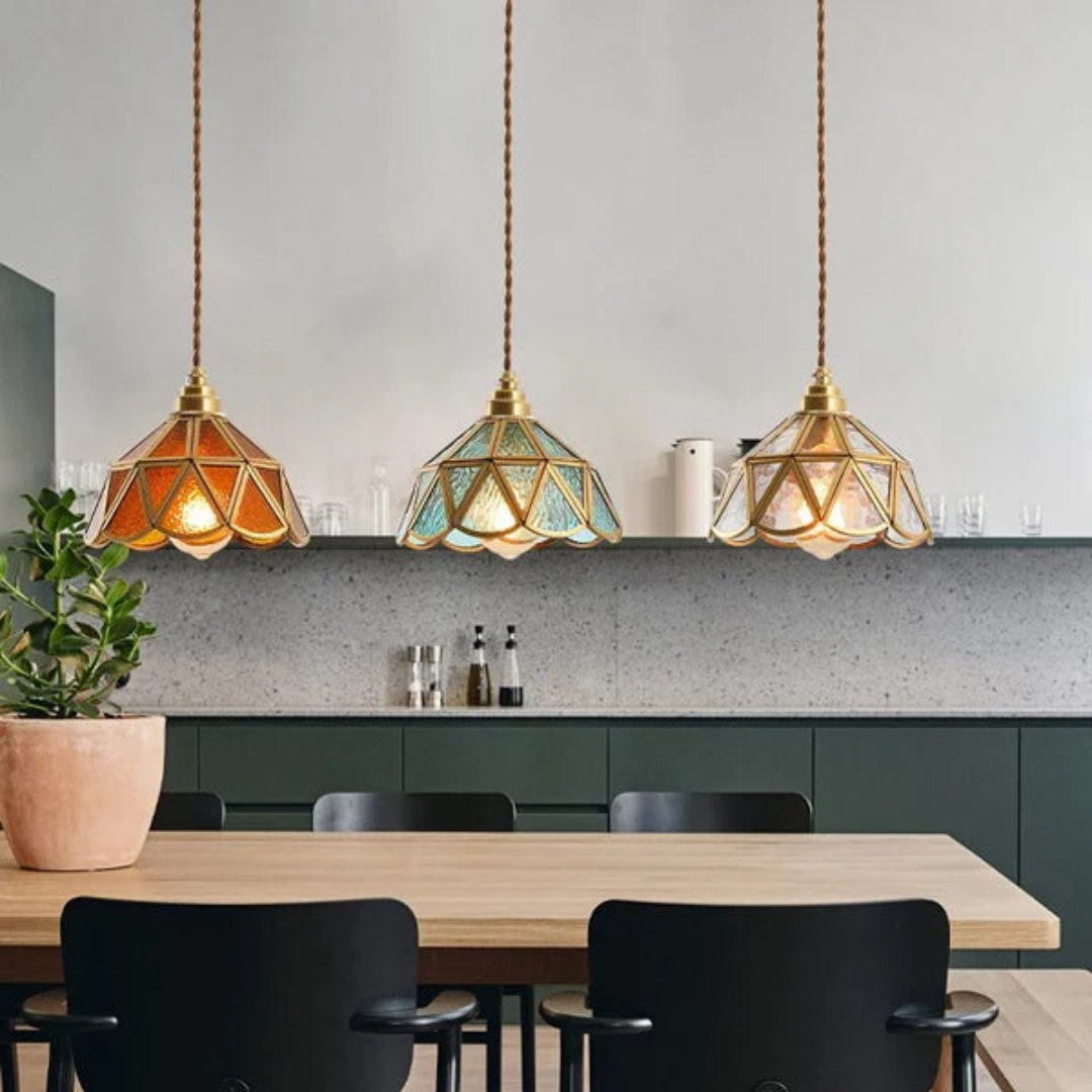 Lunavera | Vintage Glas-Pendelleuchte im Blütendesign