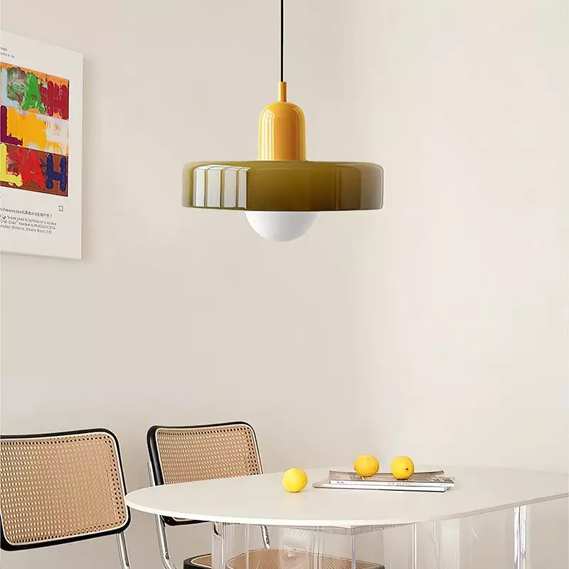 Bauhaus-Pendelleuchte | Farbiges Glas