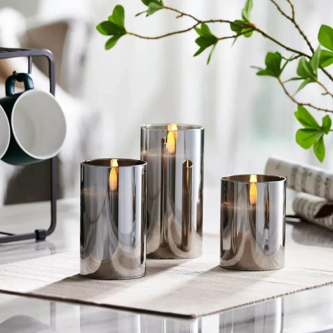 Candly | LED-Kerze mit realistischer Flamme im Glasdesign | Dreier-Set