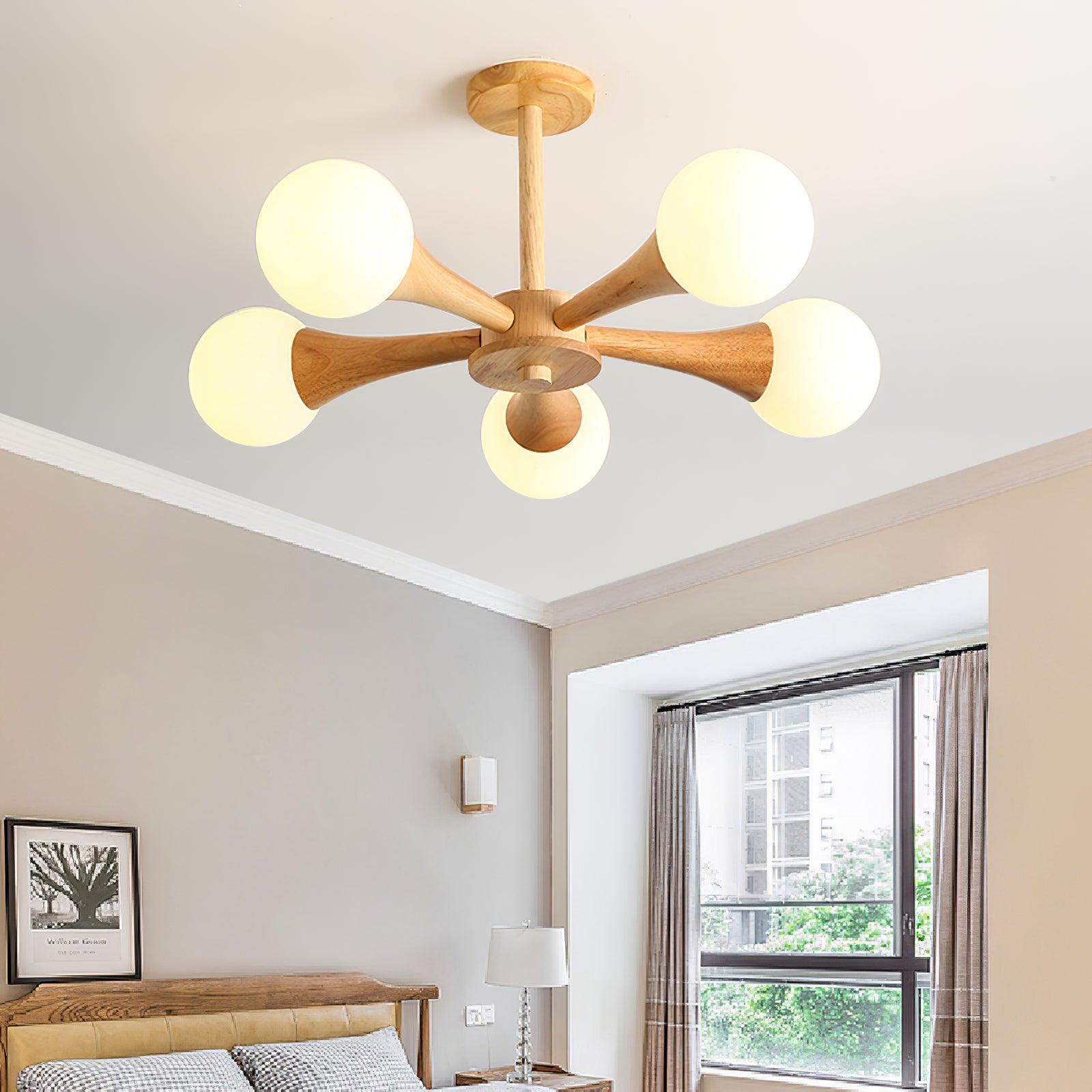 Trevian | Holz LED Deckenlampe mit 4 Flammen