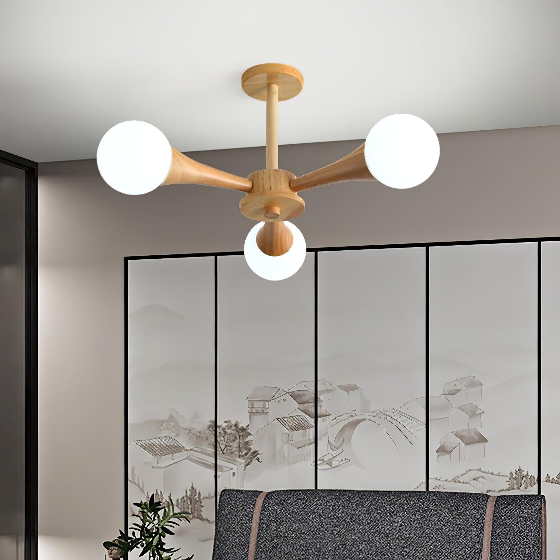 Trevian | Holz LED Deckenlampe mit 4 Flammen