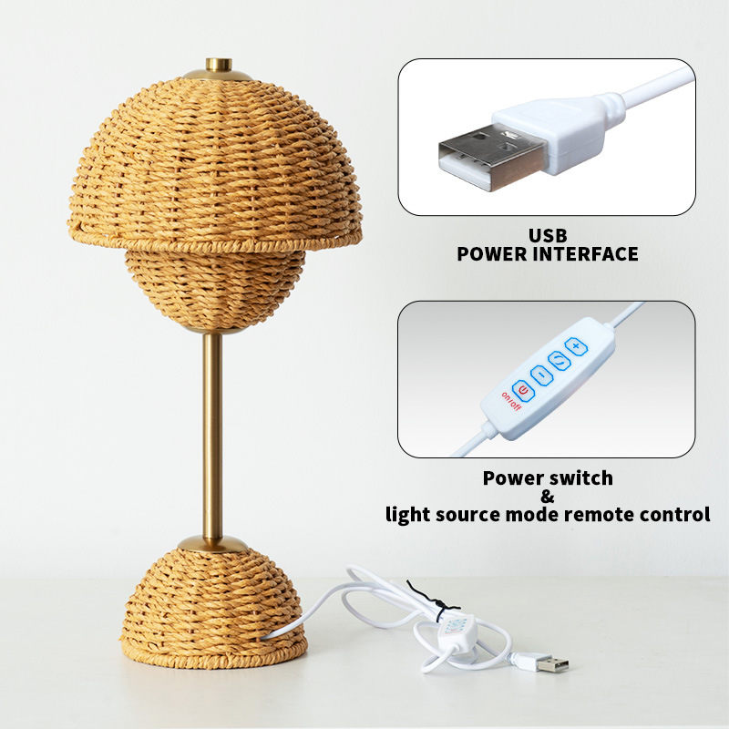 Arvella | Rattan Tischlampe mit Geflecht-Design