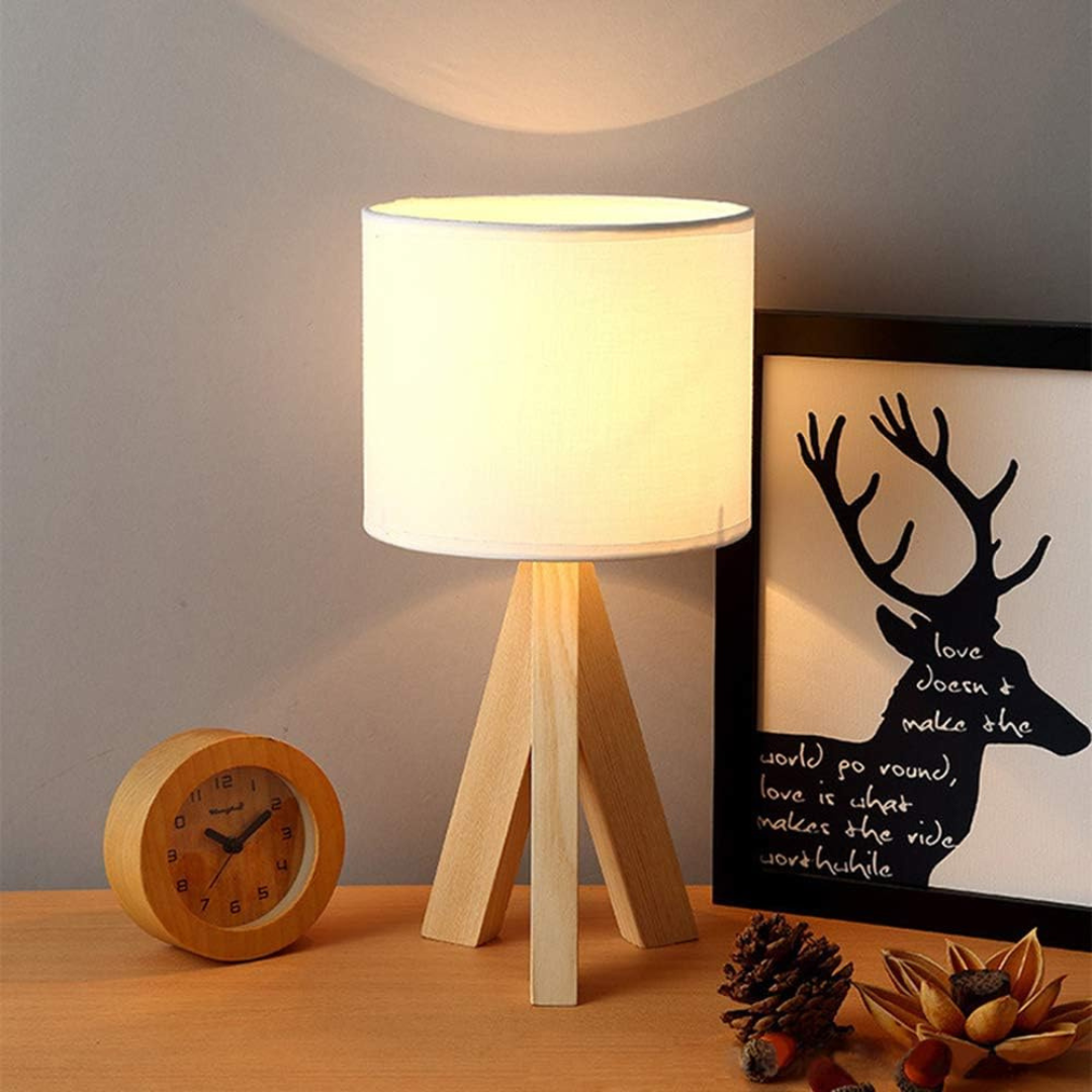 LED Tischleuchte | Moderne Holzlampe in zylindrischer Form