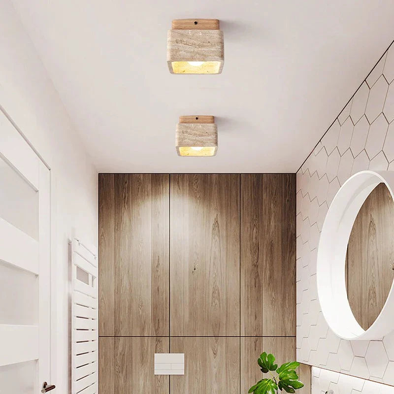 Liora | Quadratische Travertin Holz LED-Deckenleuchte