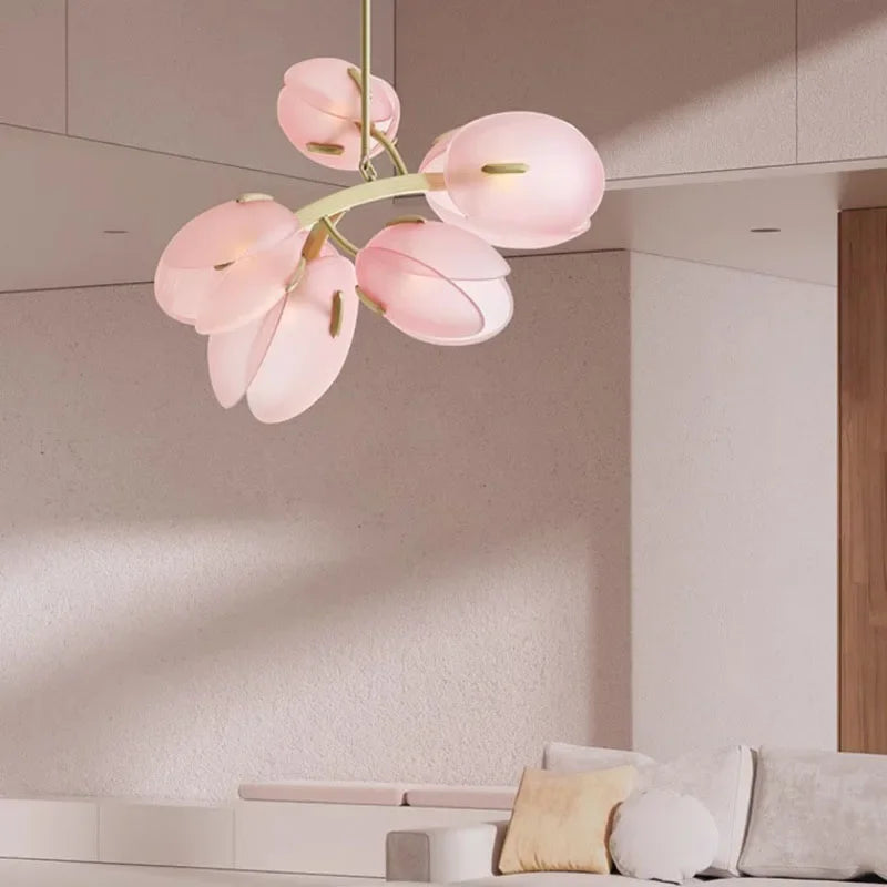 Nordlicht | Rosa Glas Tulpen Deckenlampe