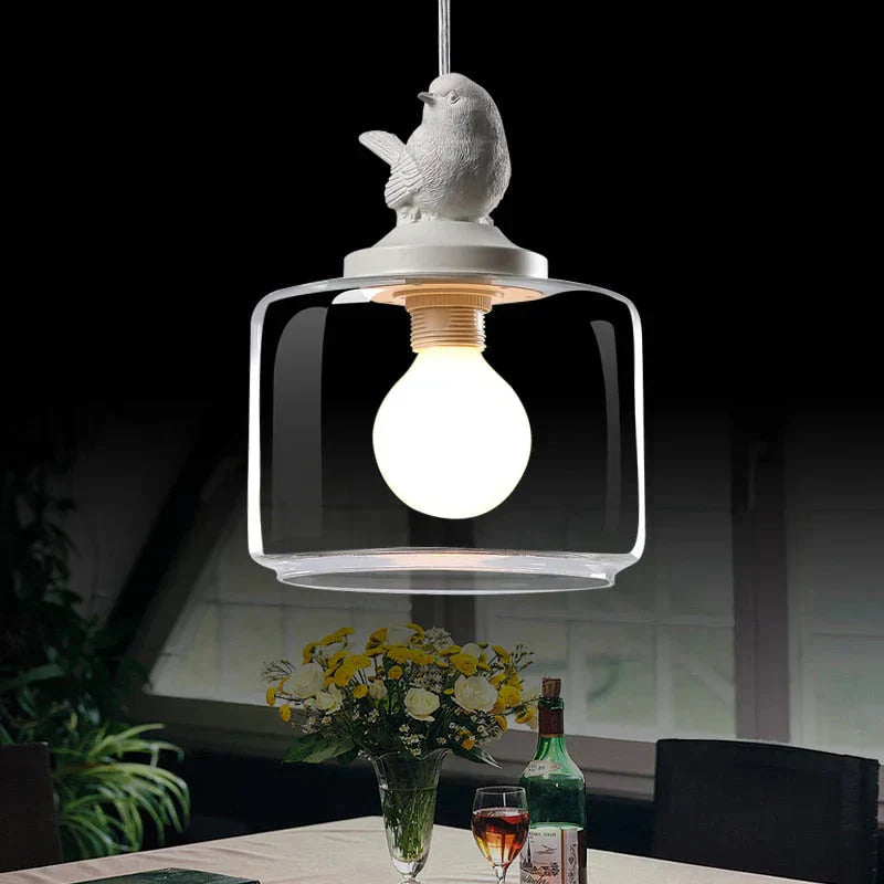 Avelora | Pendelleuchte mit Vogel und Glaszylinder